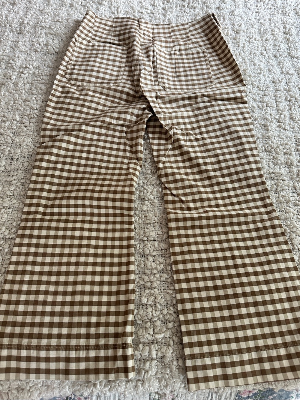 Anthropologie Maeve Margot Kick Flare Brown and Cream Gingham Cropped Pants - Picture 4 of 6